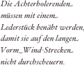 Die Achterholerenden müssen mit einem Lederstück benäht werden, damit sie auf den langen Vorm_Wind-Strecken nicht durchscheuern.